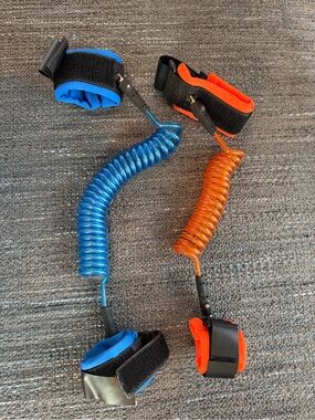 Blue and Orange Coiled Child Safety Leash Set
